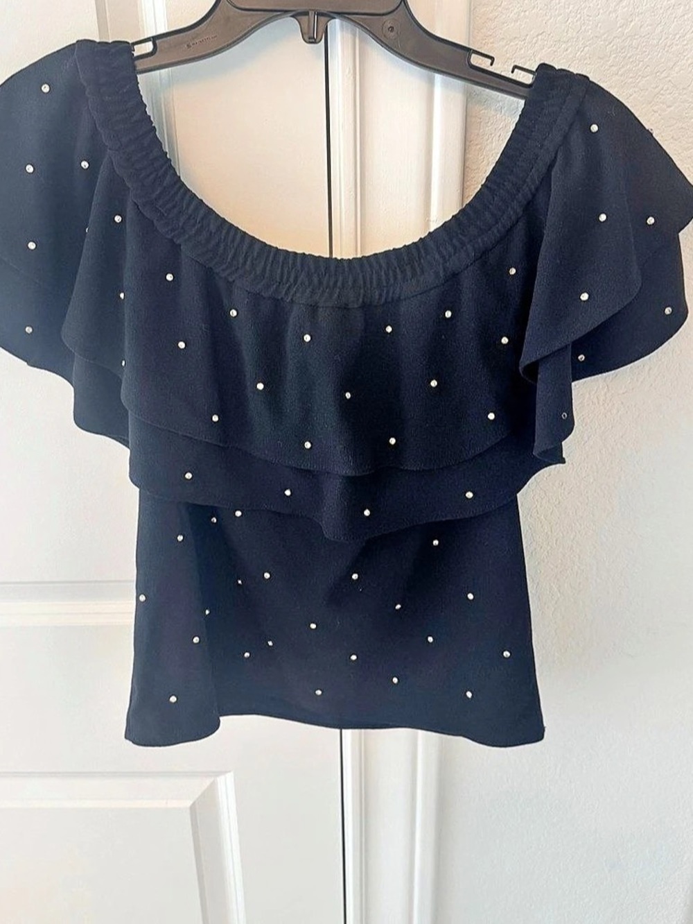 Designers Remix Black Ruffled Studded Blouse Size 34